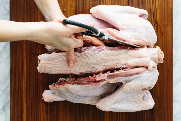 Cutting the backbone on a spatchcock turkey