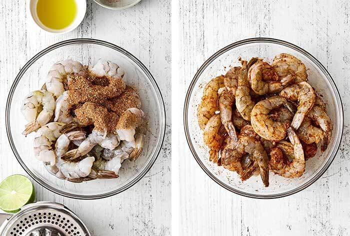 Marinating shrimp in a bowl.