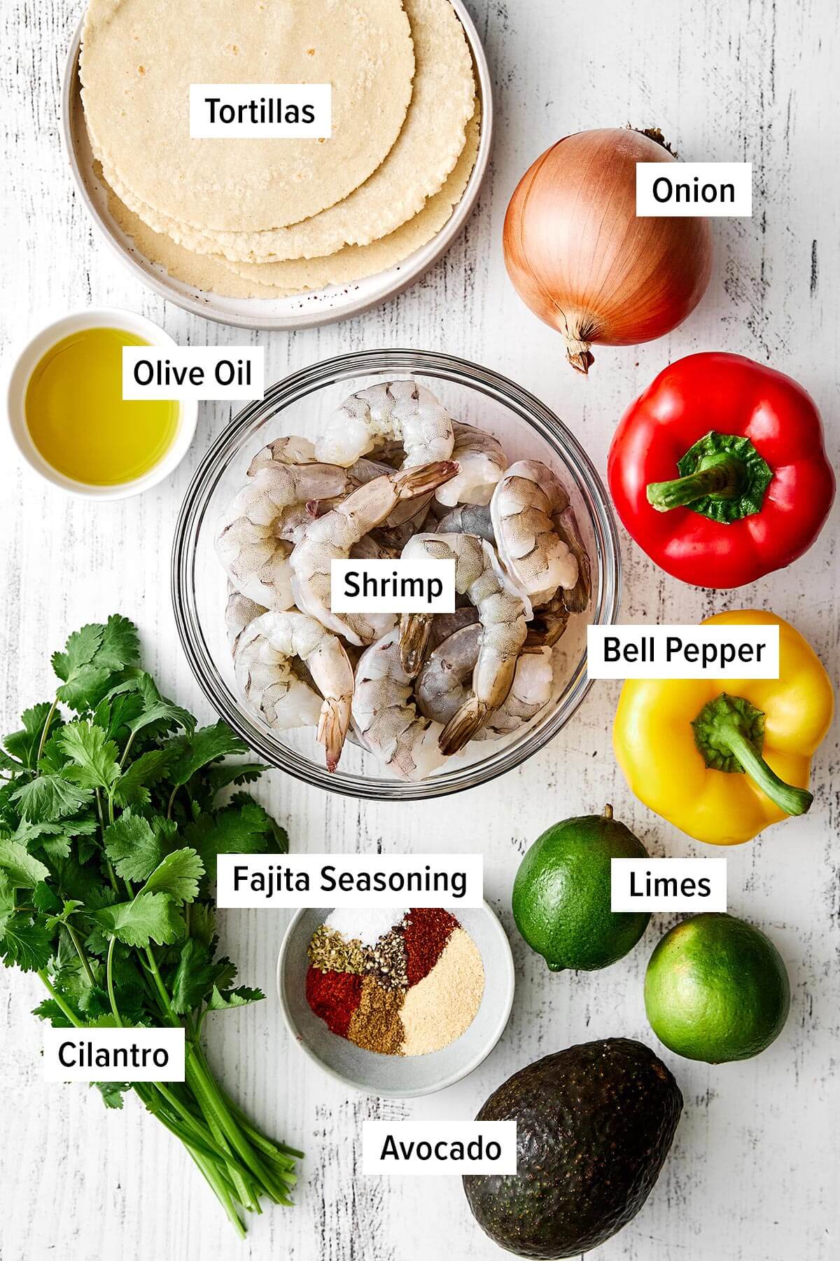 Ingredients for shrimp fajitas.
