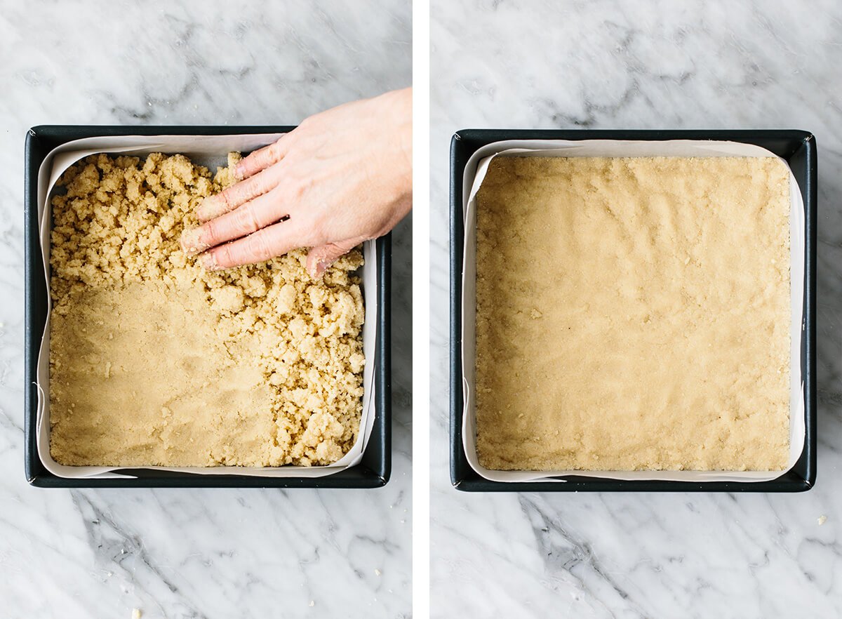 Making the lemon bar dough in a pan.