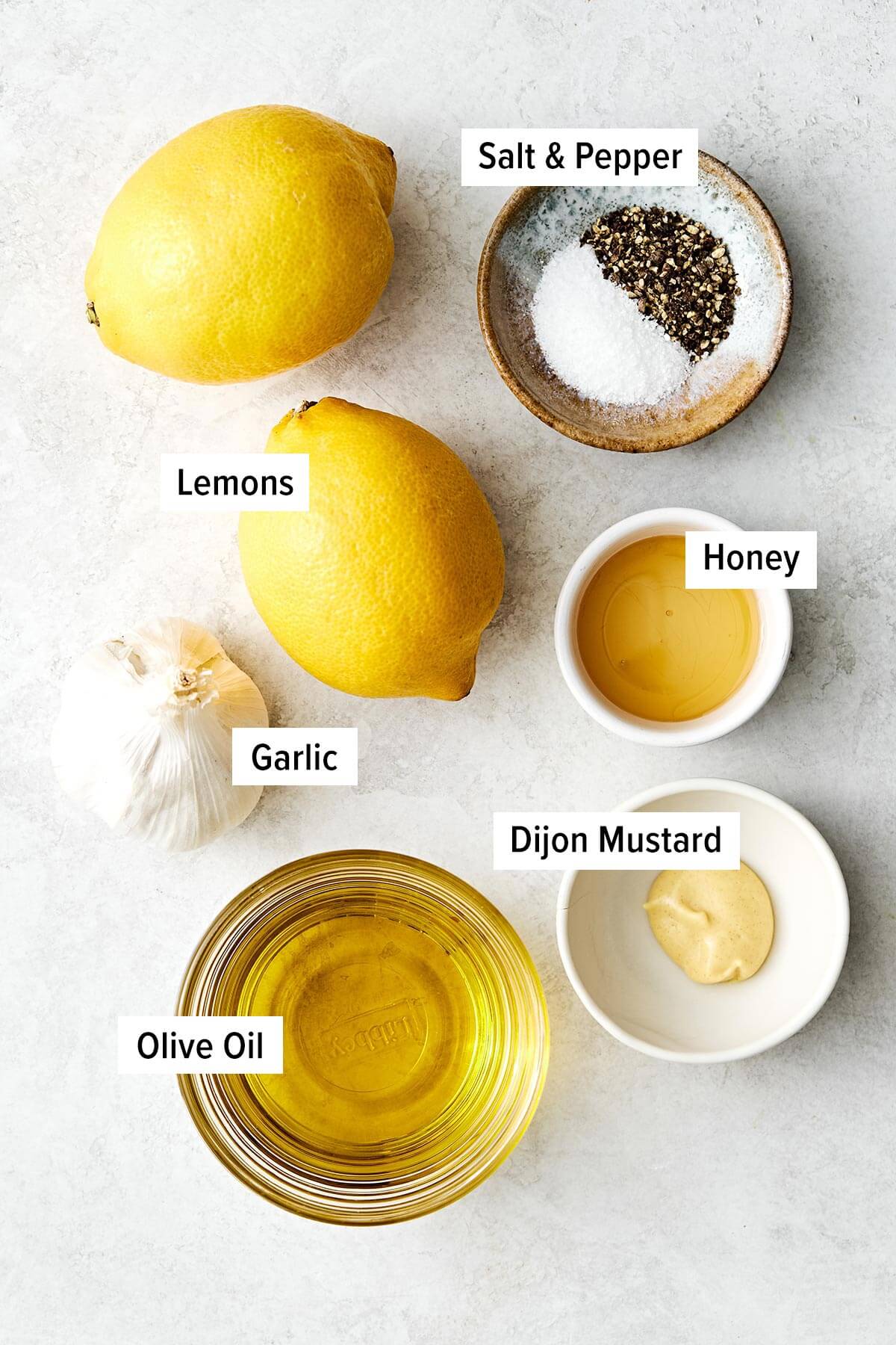 This lemon vinaigrette is a staple dressing that instantly brightens any salad or veggies, and tastes much better than store-bought versions! Ingredients for lemon vinaigrette.