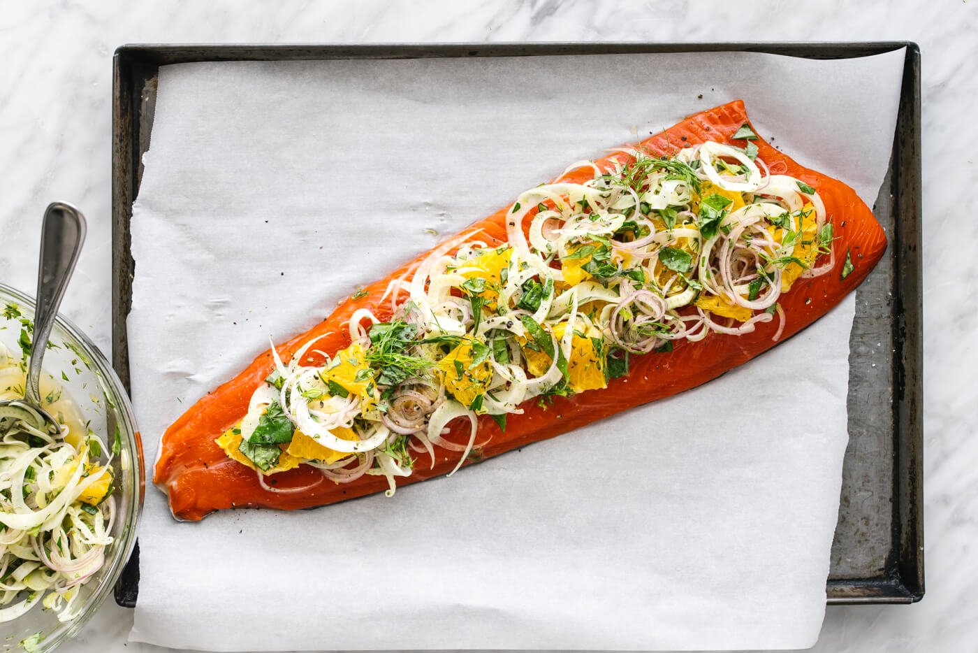 A sheet pan with slow roasted