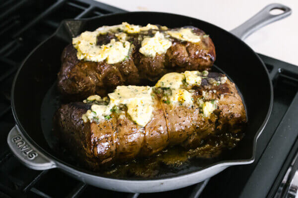Oven roasting beef tenderloins with butter mixture