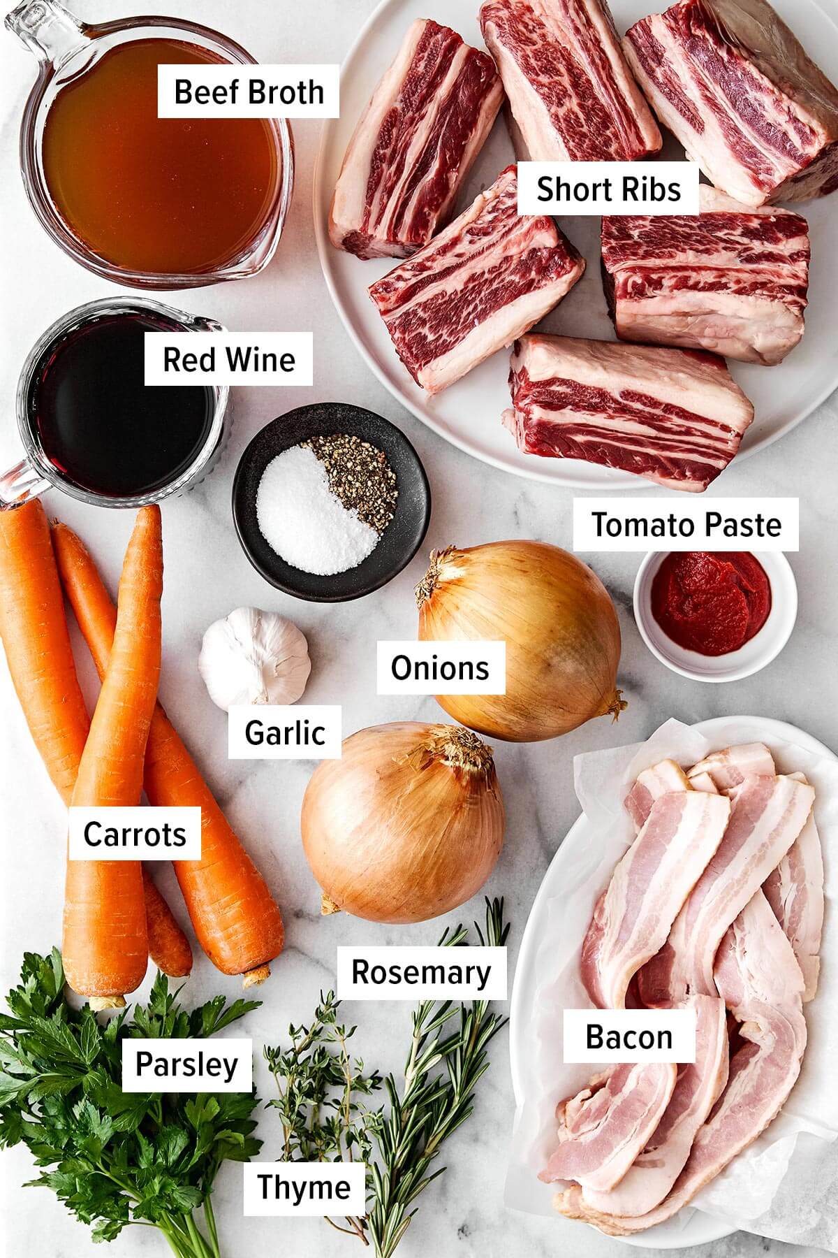 Ingredients for braised short ribs.