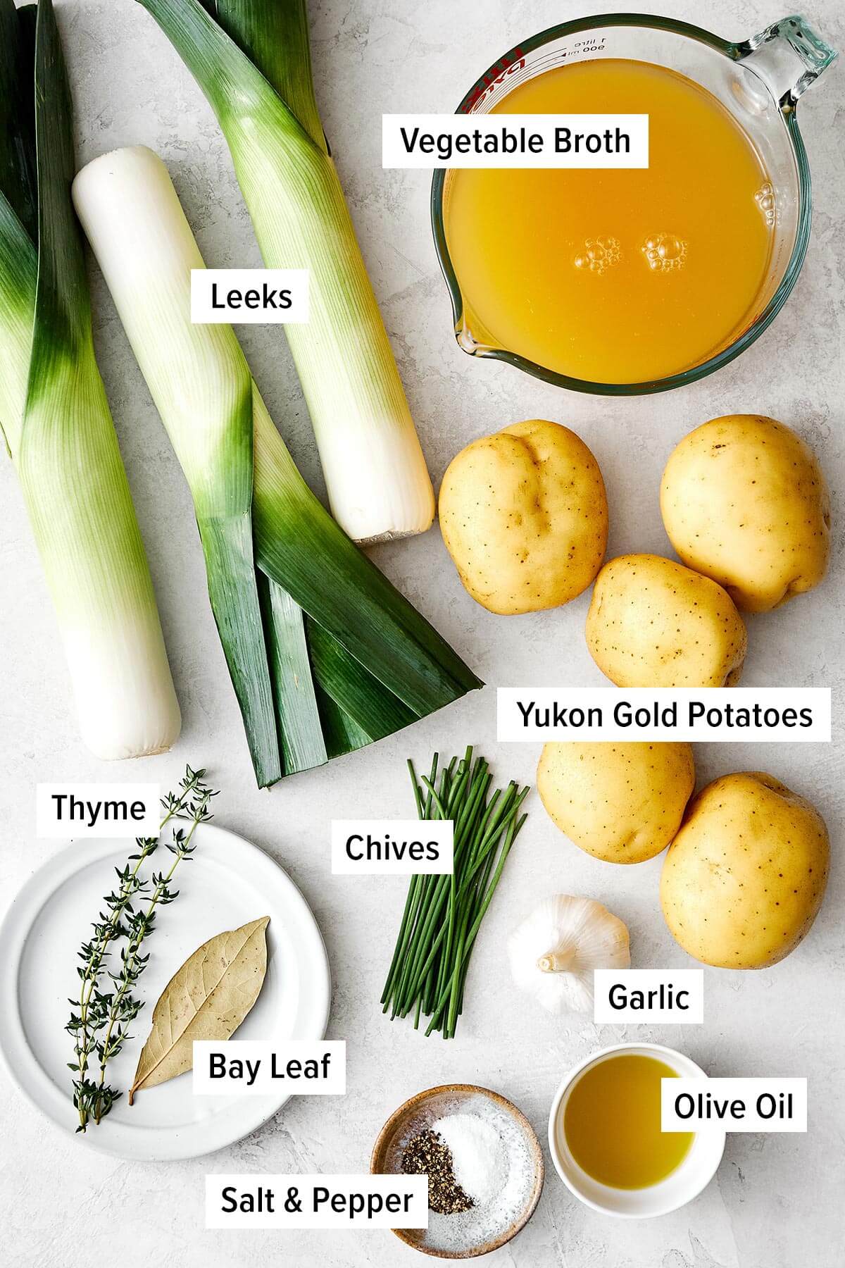 Ingredients for potato leek soup.