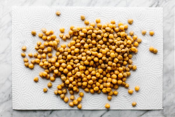 A paper towel with chickpeas for roasted chickpeas