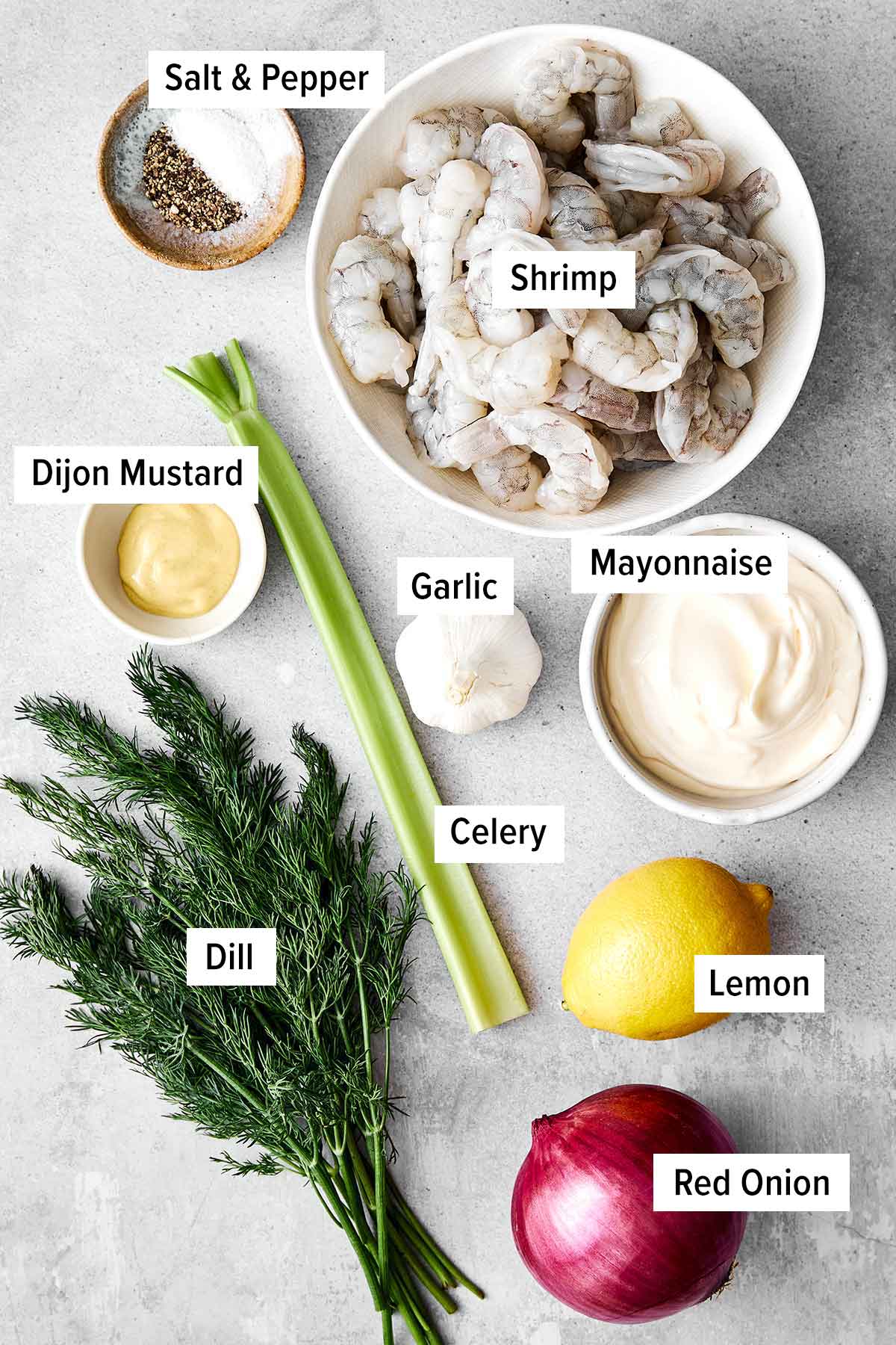 This cold shrimp salad is the ultimate summer salad! Chilled shrimp are tossed with crisp celery and red onion, then coated in a bright, creamy dressing. Shrimp salad ingredients.