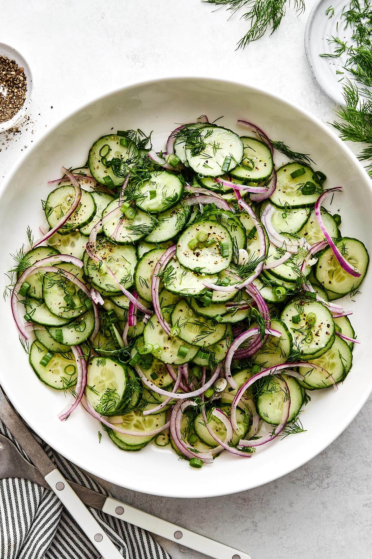 Easy cucumber salad in a bowl.