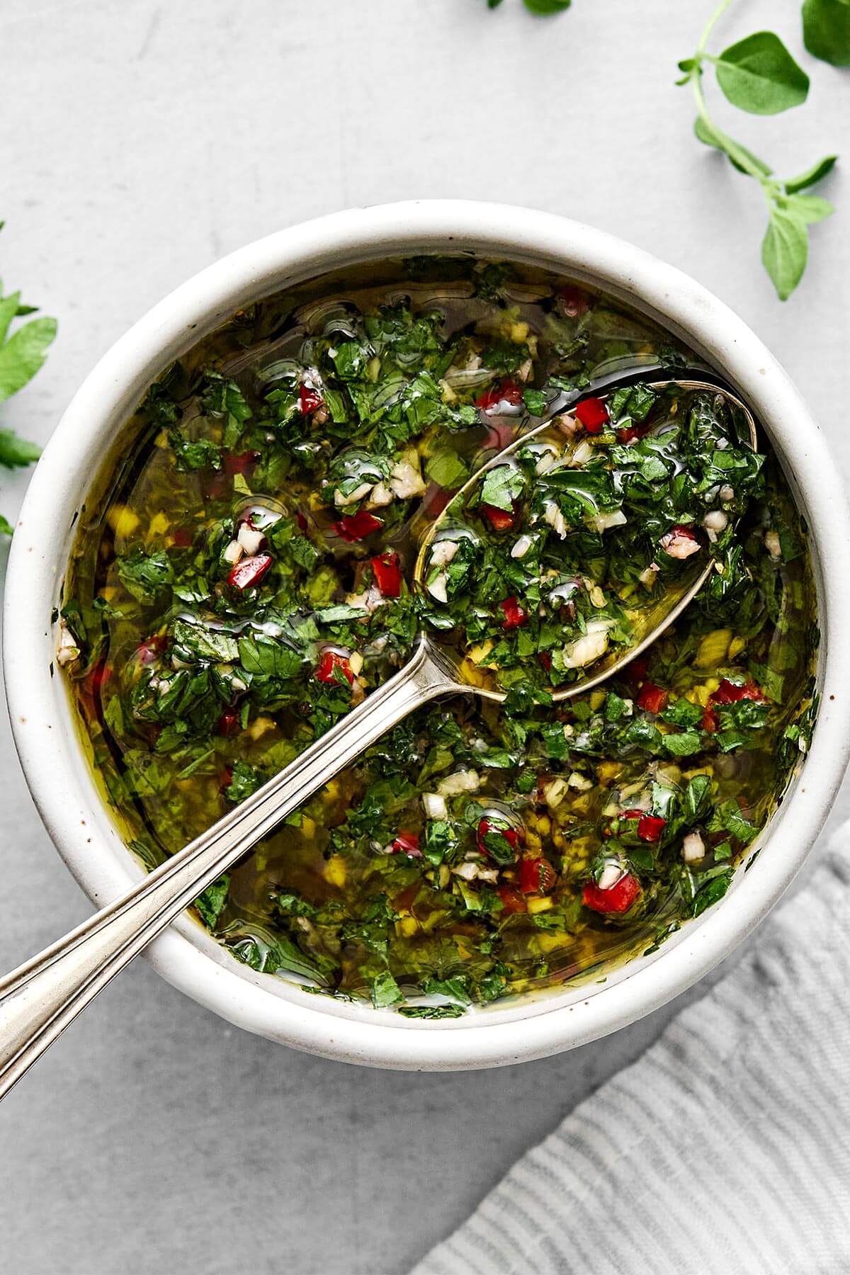 The perfect sauce for grilled meats, vegetables, and more! This chimichurri sauce is packed with herbs and fresh, tangy flavors.