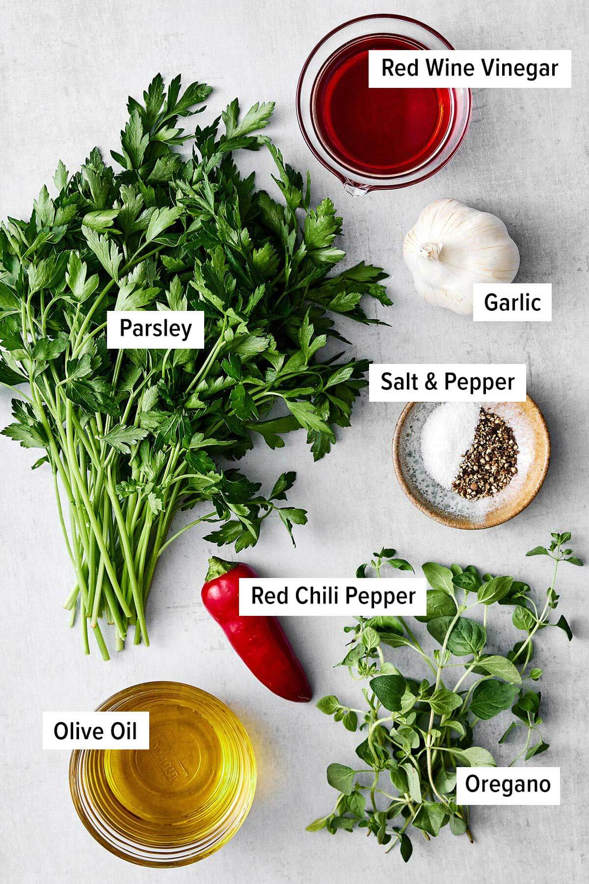 The perfect sauce for grilled meats, vegetables, and more! This chimichurri sauce is packed with herbs and fresh, tangy flavors. Ingredients for chimichurri sauce.