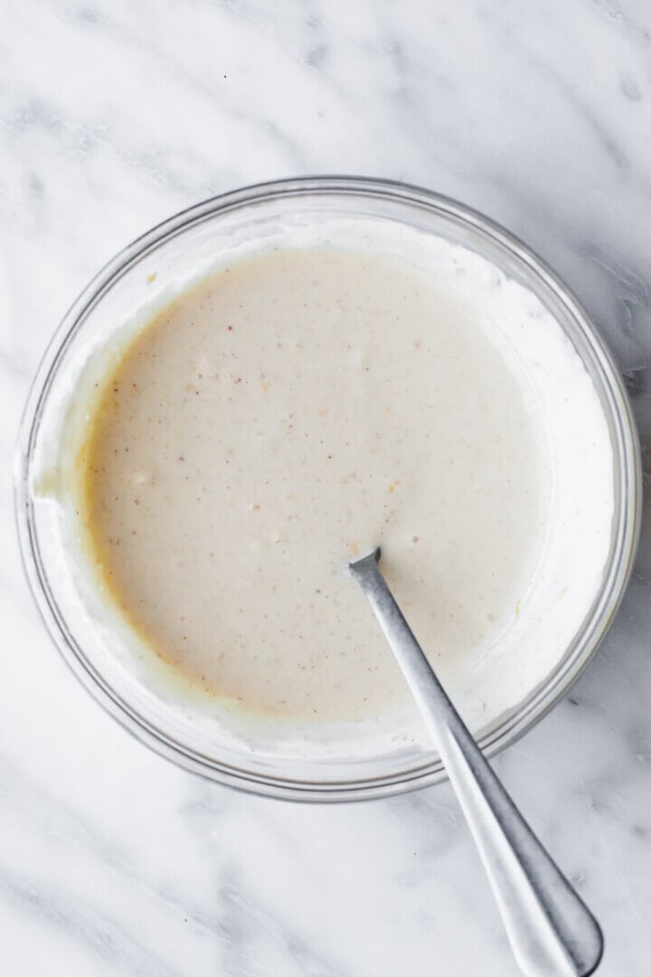 Creamy salmon salad dressing in a bowl