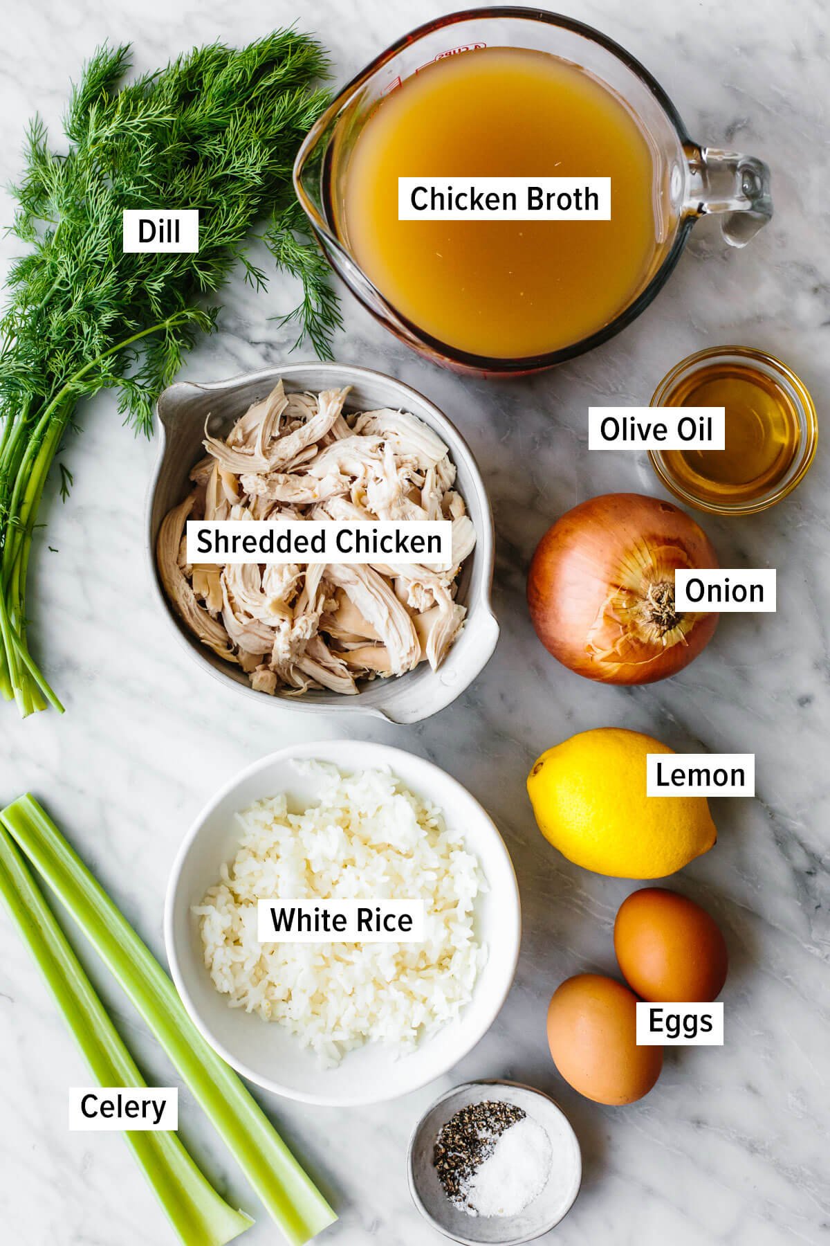 If you love a good chicken and rice combo, this Greek Avgolemono soup is the most comforting, delicious, and easy way to make it! Ingredients for Avgolemono soup on a table