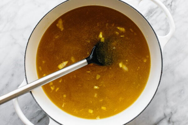 A big pot of broth for Avgolemono soup