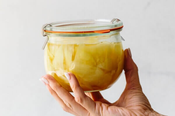 A Weck jar of quick pickled ginger