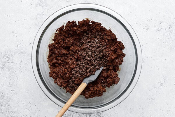 Mixing dry ingredients for sweet potato brownies