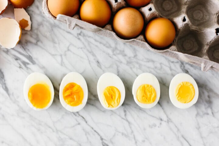 Boiled eggs on a counter