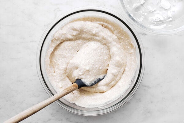 A bowl of spiced pear souffle batter