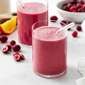 Two cups of cranberry smoothie