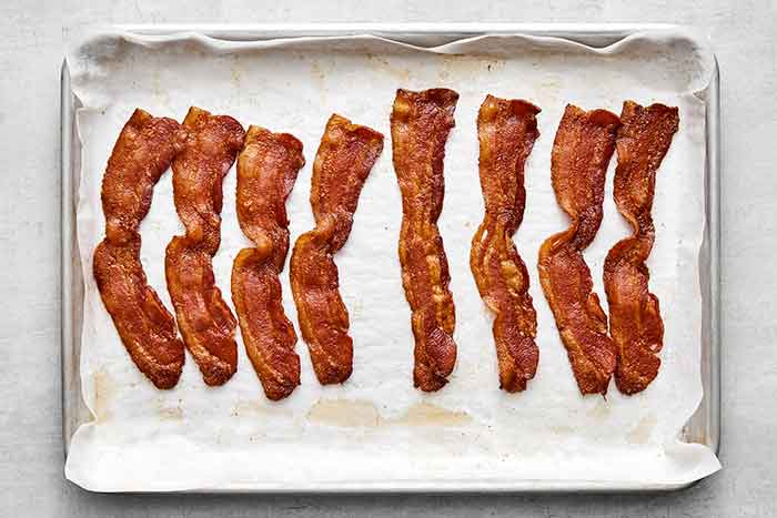 Baked bacon strips.