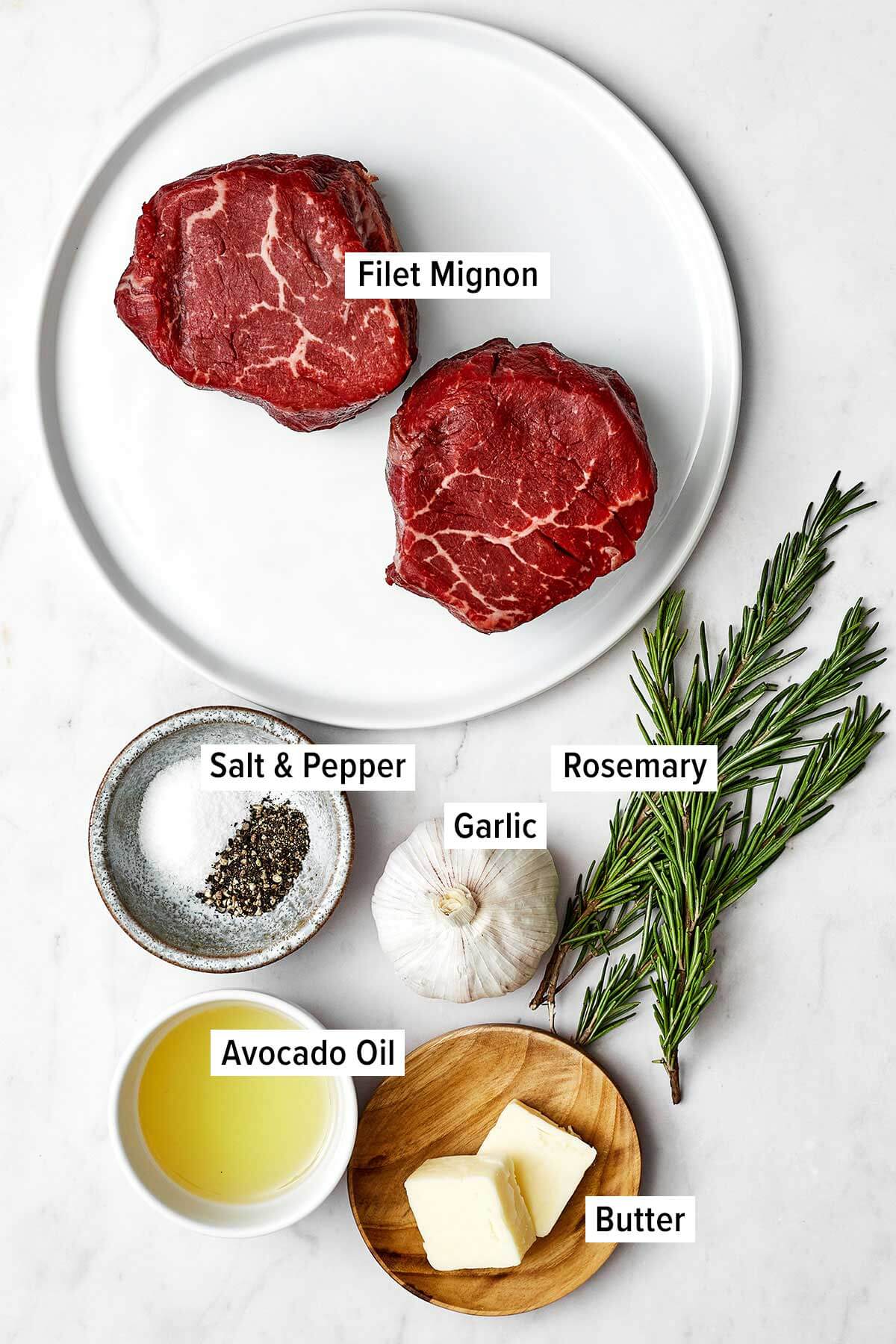 Ingredients for filet mignon on a table