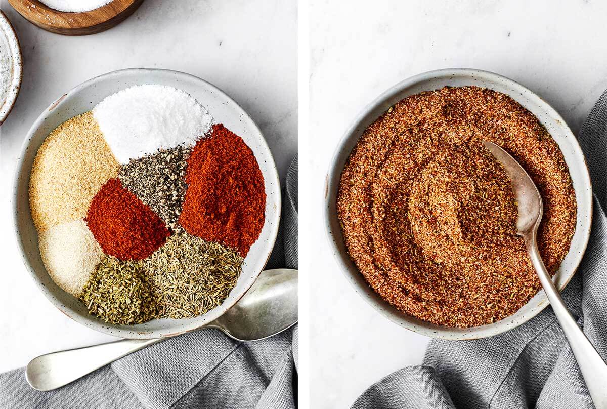 Mixing cajun seasoning in a bowl