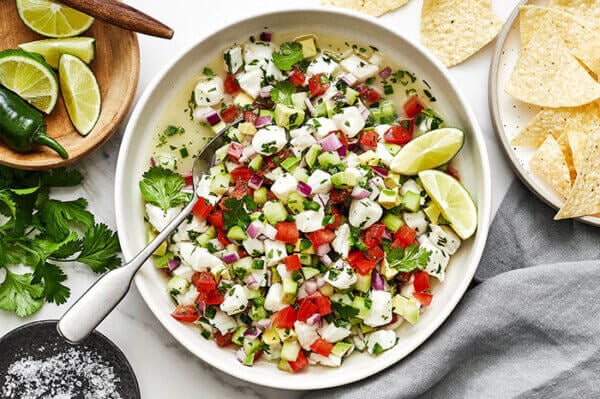 A bowl of Mexican ceviche de pescado