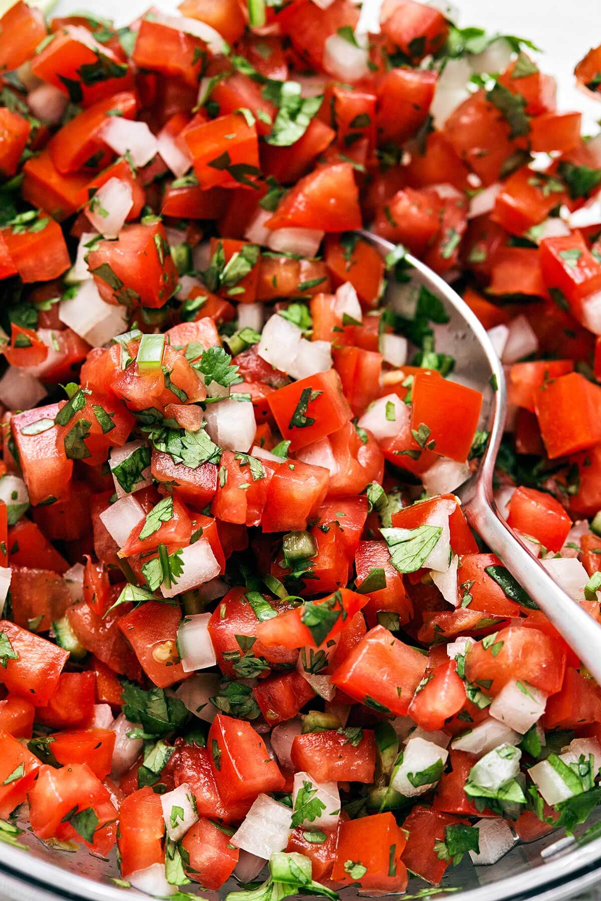 A close-up of pico de gallo.
