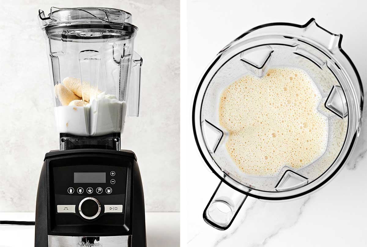 Blending banana smoothie in a blender