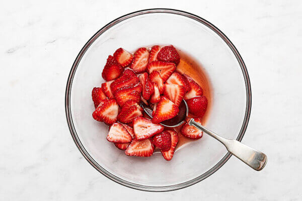 A bowl of macerated strawberries