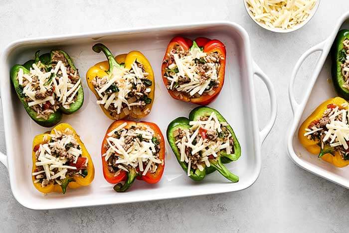 Stuffed peppers before baking.