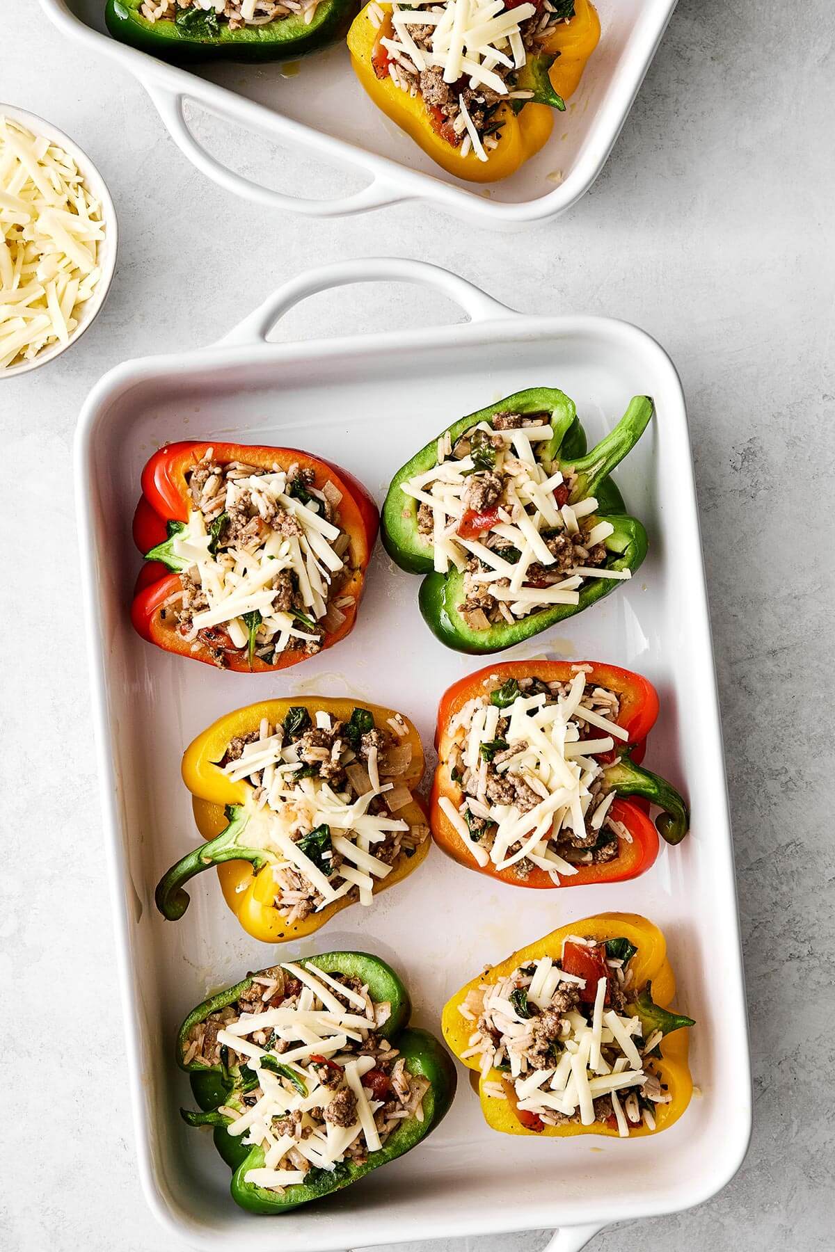 Prepping stuffed peppers.