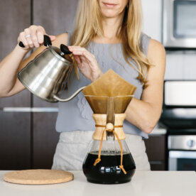 Pouring water into the Chemex.