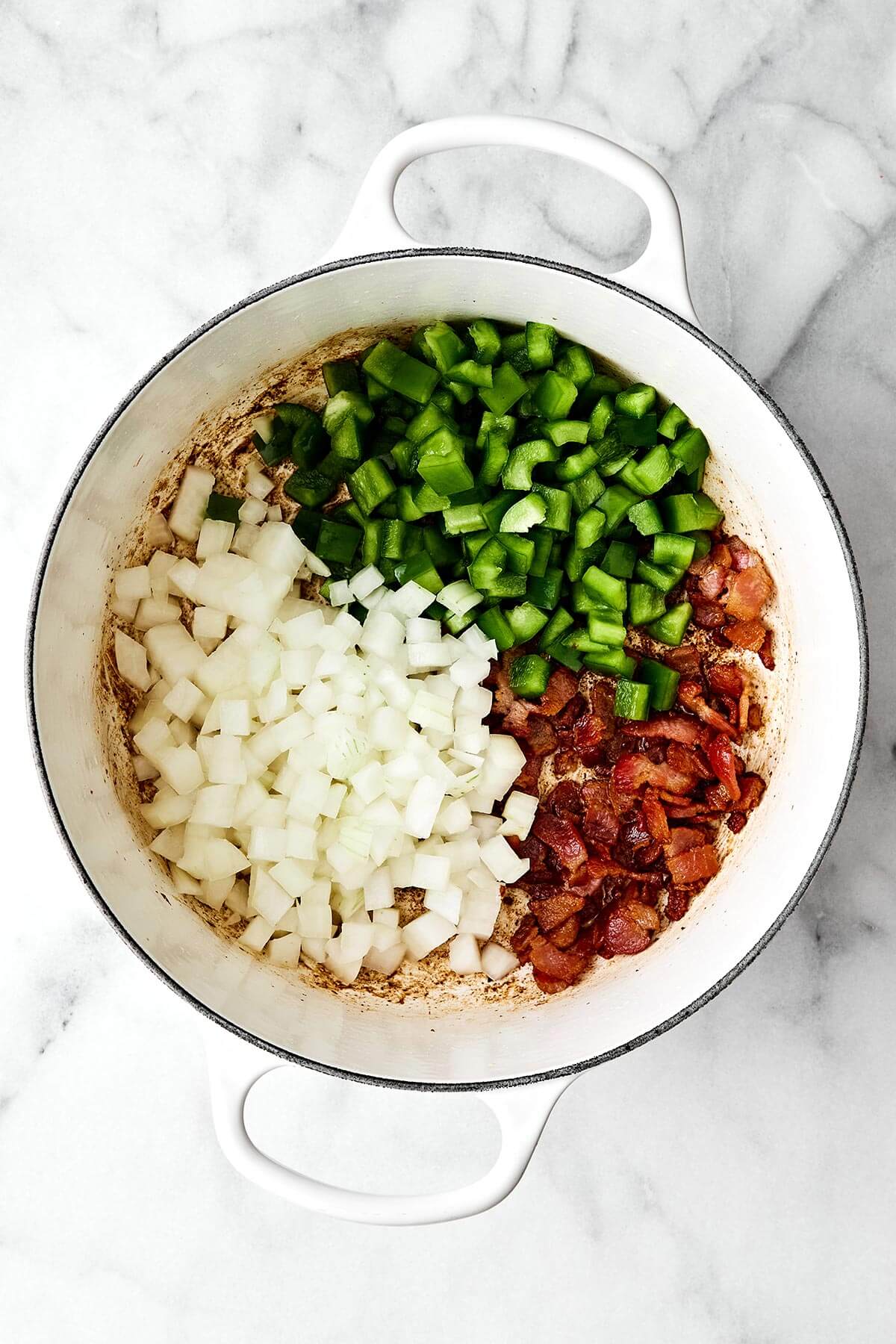 Cooked vegetables in a pot for chili.