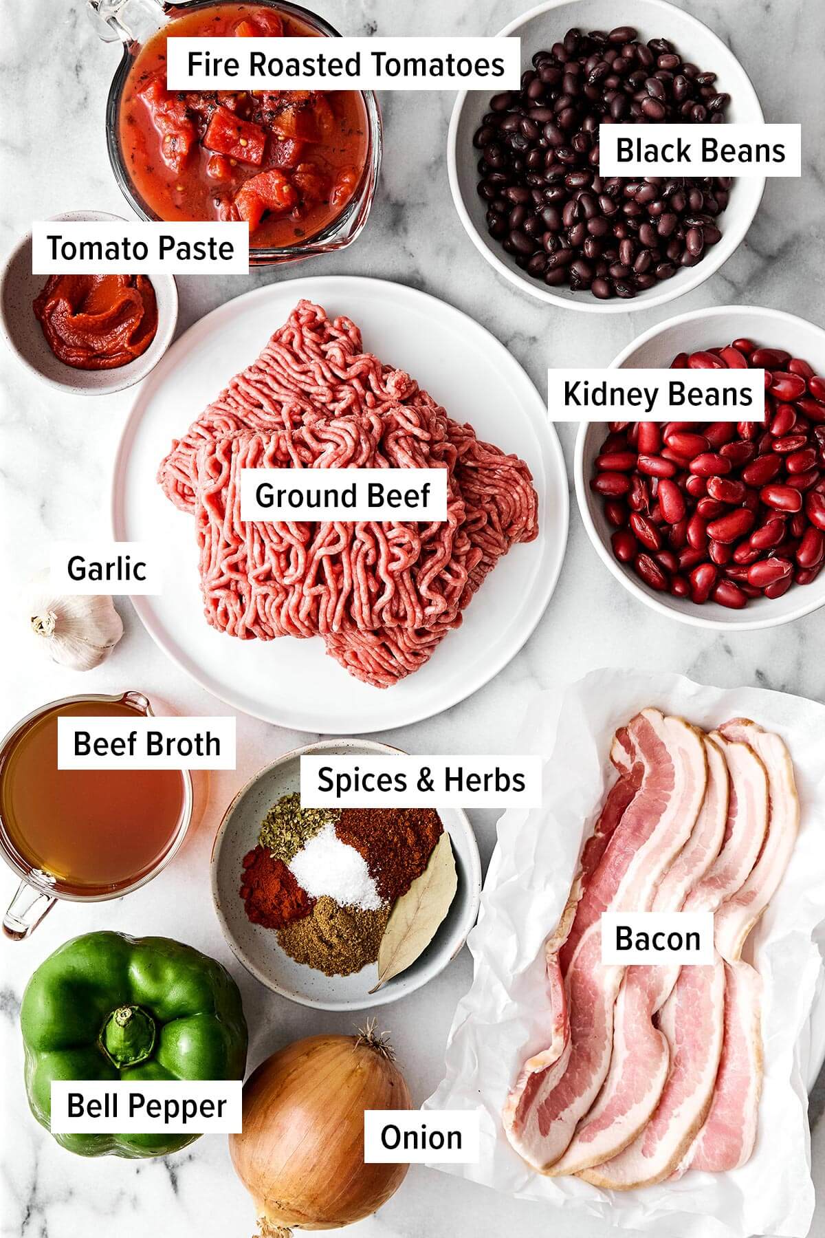 Ingredients for beef chili.
