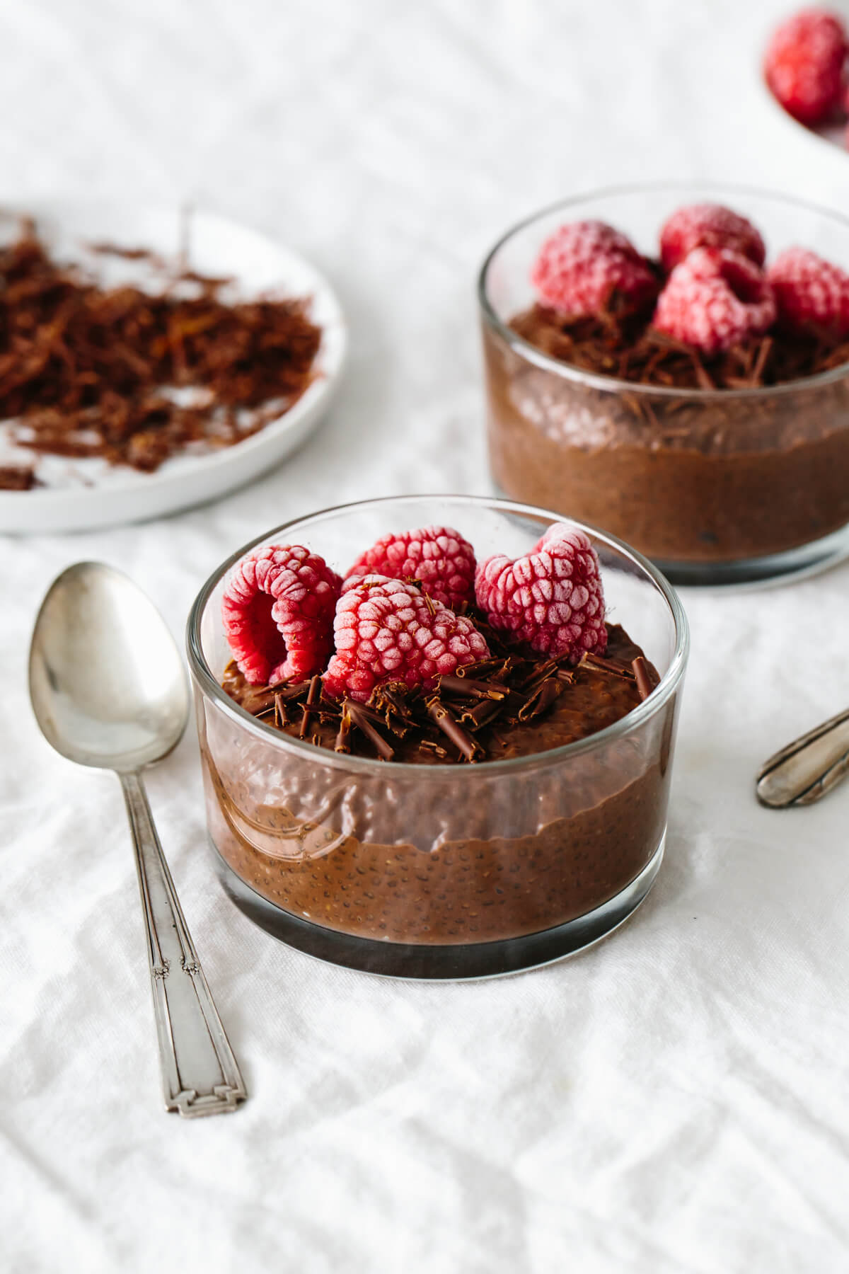 Two glasses of chocolate chia pudding