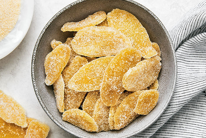 A big bowl of candied ginger