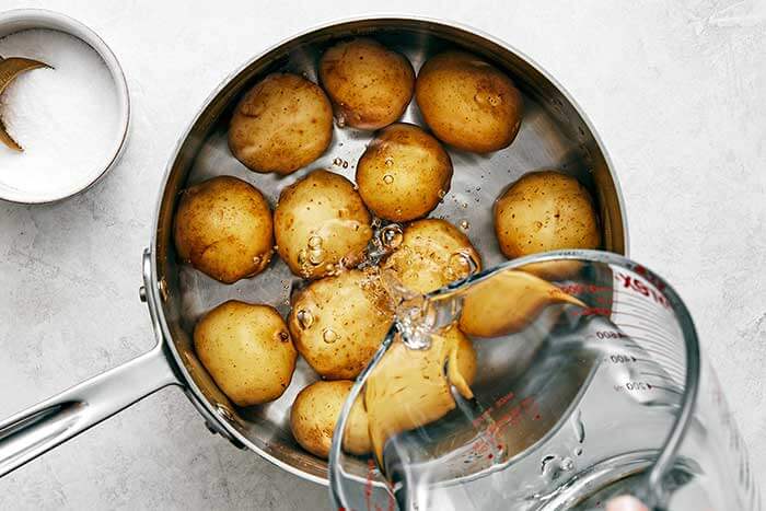 A pot with boiled potatoes