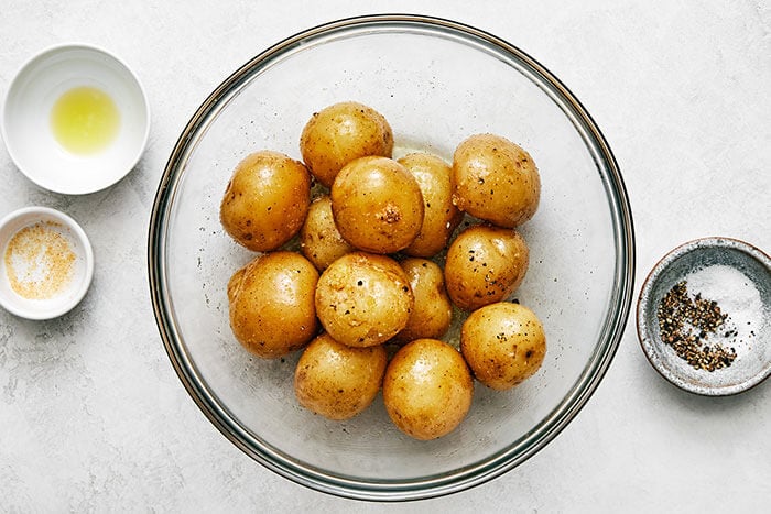 Potatoes in a glass bowl