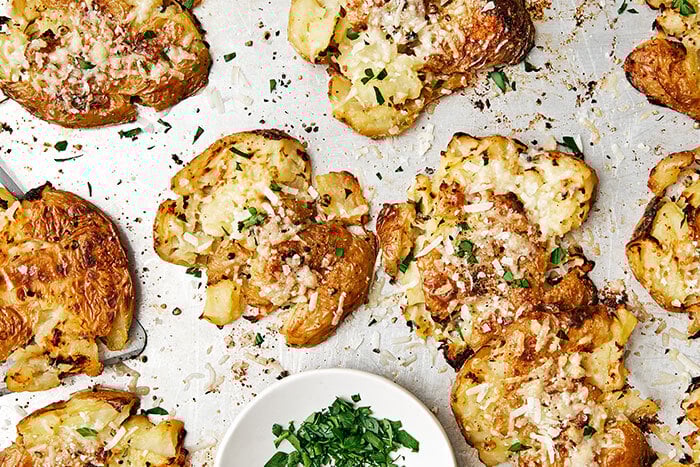 Close up of smashed potatoes