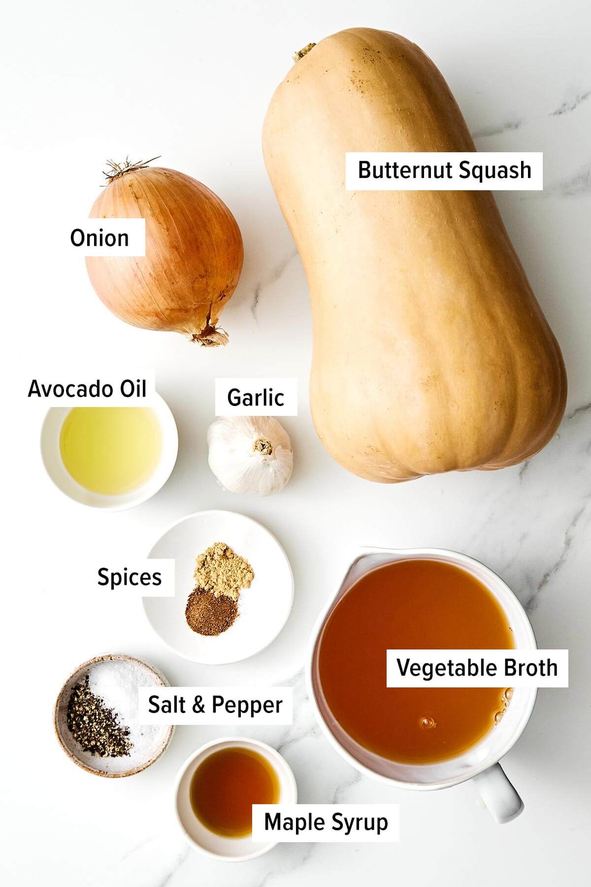 Ingredients for butternut squash soup recipe.