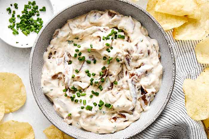 Step five of French onion dip: mix together.