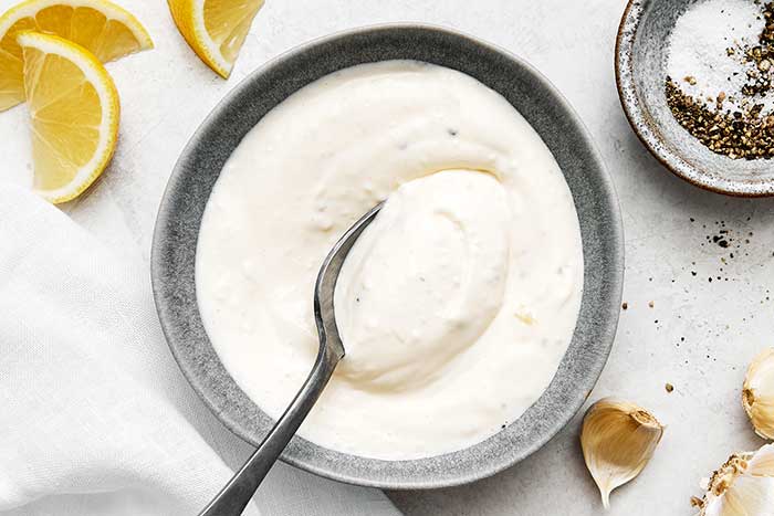 Creamy garlic aioli in a bowl