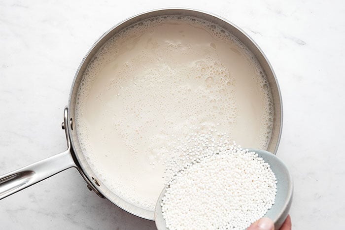 Boiling tapioca pearls.