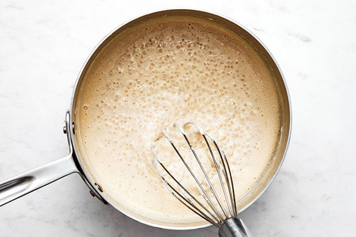 Making tapioca pudding in a pot.