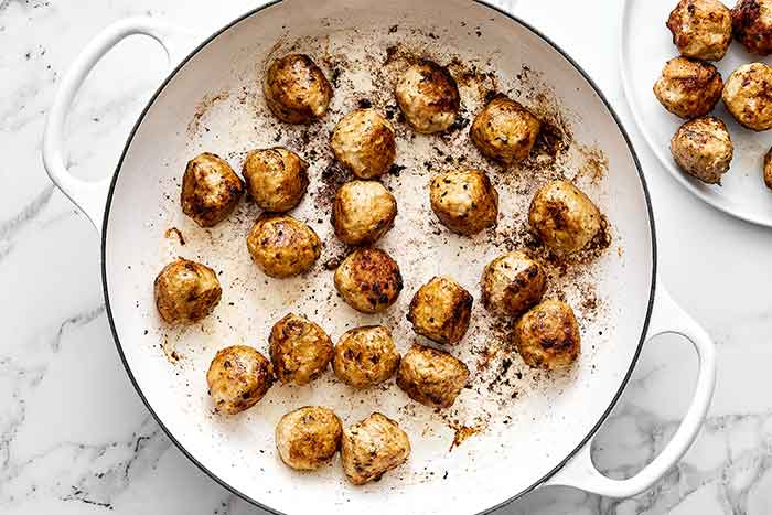 Seared turkey meatballs.