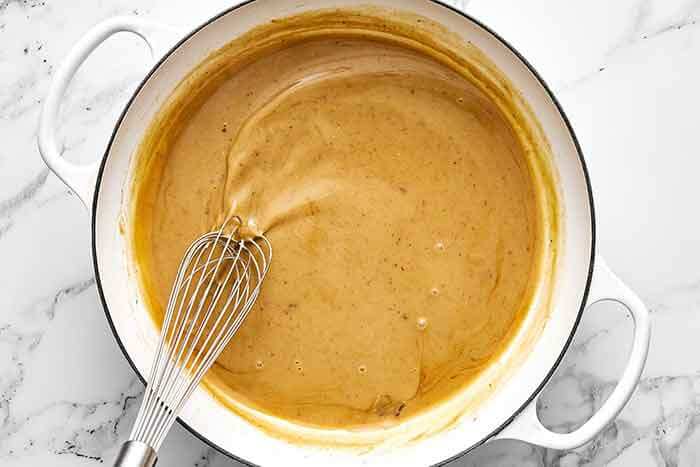 A pan of maple mustard sauce.
