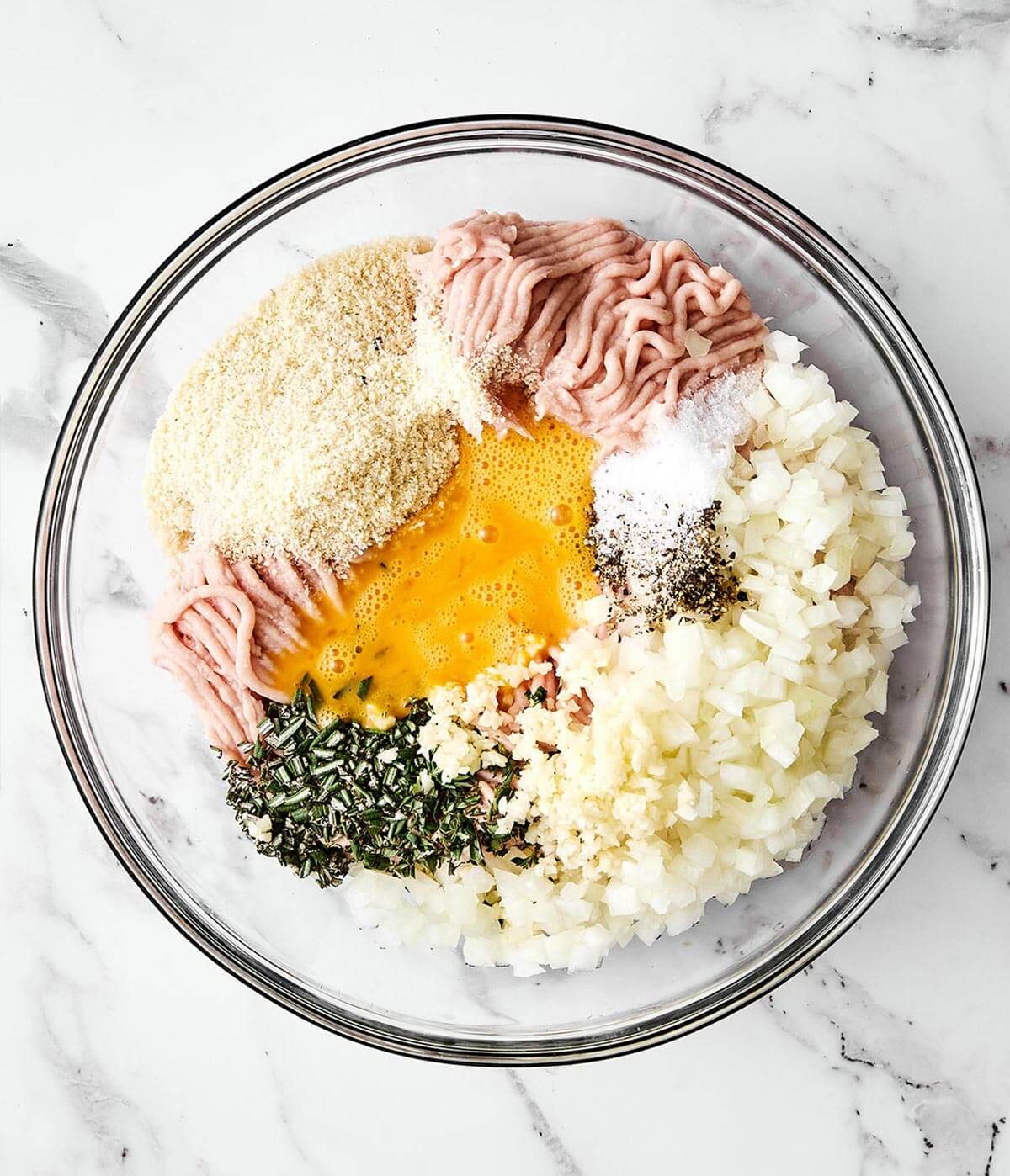 Turkey meatball ingredients in a bowl.