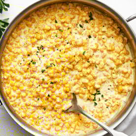 A pan of creamed corn.