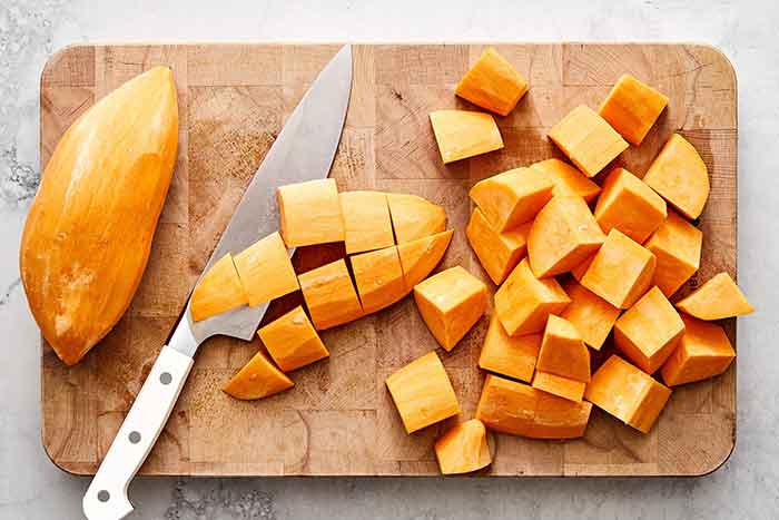 Diced sweet potatoes.