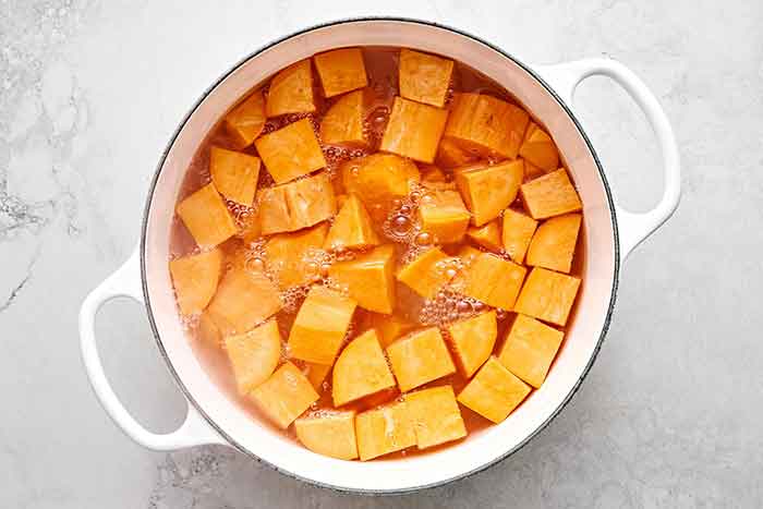 Boiled sweet potatoes.